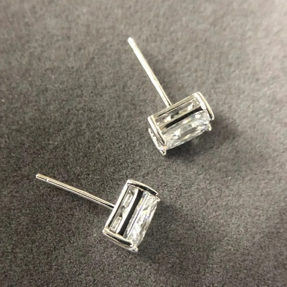 3.79Ct GUMBO Emerald Cut Square Rectangular Simulated Diamond Earrings STuds